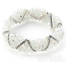 Two Rows Clear Jade Crystal Stretch Bangle Bracelet with Rhinestone