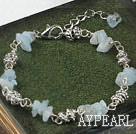 Wholesale Nice Aquamarine Chips And Flower Metal Charm Bracelet With Extendable Chain