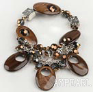 Lovely Brown Hollow Shell And Brown Crystal Metal Charm Bracelet Bangle
