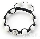 White Series 10mm Round White Porcelain Stone and Rhinestone Beads Adjustable Drawstring Bracelet