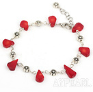 Fashion Multi Red Coral And Flower Charm Bracelet With Extendable Chain