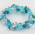 Beautiful Cluster Style White Blue And Green Crystal Elastic Stretch Bangle Bracelet