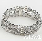 Fashion Double Strand Gray Crystal And Rhinestone Charm Elastic Stretch Bangle Bracelet