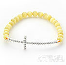 Wholesale Yellow Series Yellow Cats Eye and Sideway/Side Way White Rhinestone Cross Stretch Bracelet