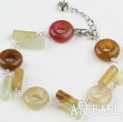 Wholesale Lovely 3-Color Donut And Cylinder Shape Jade Bracelet With Flower Chain