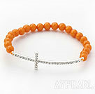 Wholesale Orange Yellow Series Beeswax Beads and Sideway/Side Way White Rhinestone Cross Stretch Bracelet