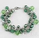 Beautiful Green Pearl Jade And Green White Crystal Bracelet Loop Link Bracelet