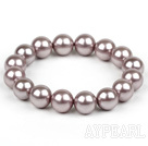 Fashion 12Mm Light Purple Round Seashell Elastic Stretch Bangle Bracelet