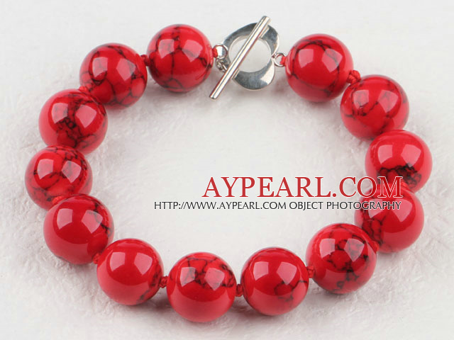Favorite 14Mm Round Red Bloodstone Beaded Bracelet With Heart Shape Toggle Clasp