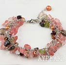 Beautiful Brown Pearl Garnet Olive And Cherry Quartz Mixed Crystal Loop Chain Bracelet