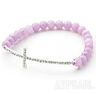 Violet Series 6mm Violet Jade and Sideway/Side Way White Rhinestone Cross Stretch Bracelet