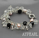 Fashion Natural Pink Freshwater Pearl And Black White Crystal Loop Link Bracelet