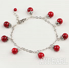 Fashion Round Bloodstone With Metal Cap Charm Loop Link Bracelet
