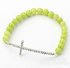 Yellow Green Series 6mm Yellow Green Jade and Sideway/Side Way White Rhinestone Cross Stretch Bracelet