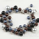 Fashion Multi Color Round Acrylic Pearl Loop Link Bracelet With Lobster Clasp
