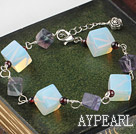 Wholesale Beautiful Thick Rhombus Shape Moonstone And Garnet Bracelet With Extendable Chain