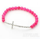 Wholesale Hot Pink Series 6mm Hot Pink Jade and Sideway/Side Way White Rhinestone Cross Stretch Bracelet