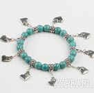 8mm turquoise beads elastic bracelet with lovely heart charms