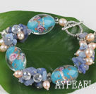 Wholesale pearl crystal blue stone and colored glaze bracelet