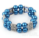 double strand blue acrylic tibet silver bracelet
