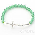 Wholesale Green Series 6mm Aventurine and Sideway/Side Way White Rhinestone Cross Stretch Bracelet