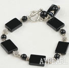 classical black agate bracelet with toggle clasp