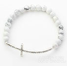 White Series 6mm Howlite and Sideway/Side Way White Rhinestone Cross Stretch Bracelet