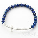 Dark Blue Series 6mm Lapis and Sideway/Side Way White Rhinestone Cross Stretch Bracelet