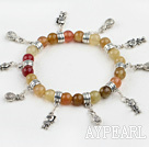 stretchy style three color jade bracelet with charms