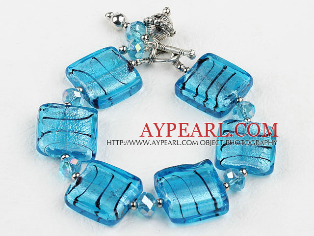 sea blue colored glaze and  crystal bracelet with toggle clasp