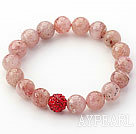 Wholesale Light Pink Series 10mm Round Strawberry Quartz and Rhinestone Beaded Stretch Bracelet