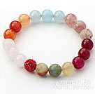 Wholesale Assorted Multi Color Rose Quartz and Agate and Strawberry Quartz and Serpentine Jade and Rhinestone Beaded Stretch Bracelet
