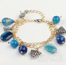 double strand blue agate bracelet with gold color  extendable chain
