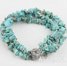 Wholesale Fashion 3-Strand Chipped Blue Burst Pattern Bracelet With Multi-Row Clasp
