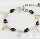 Wholesale Nice Teeth Shape Green Rutilated Quartz And Oval Garnet Loop Bracelet With Extendable Chain