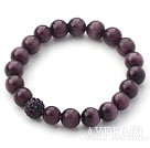 Wholesale 10mm Dark Purple Color Cats Eye and Rhinestone Beaded Stretch Bracelet