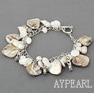 white pearl and shell bracelet with toggle clasp