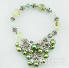 Wholesale Fashion Green Series Freshwater Pearl And Rutilated Quartz Cluster Metal Charm Bracelet