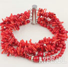 Wonderful Mixed Round And Teeth Shape Red Coral Necklace With Multi-Row Clasp