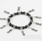 Wholesale 8mm black agate elastic bracelet with lovely charms