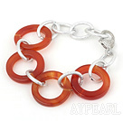 Fashion 30Mm Natural Donut Shape Red Agate Loop Charm Bracelet
