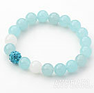 Light Blue Series 10mm Light Blue Jade and Rhinestone Beaded Stretch Bracelet