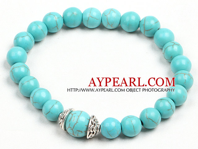 Simple Style Single Strand Turquoise Bead Stretch/ Elastic Bracelet