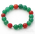 Green Series 10mm Green Agate and Carnelian and Rhinestone Beaded Stretch Bracelet