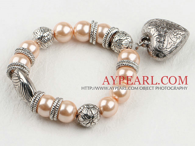 light yellow acrylic pearl bracelet with heart charms