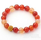 Orange Series 10mm Orange Color Agate and Rhinestone Beaded Stretch Bracelet