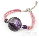 Cute Natural Round Amethyst Hand Knotted Pink Cords Bracelet With Extendable Chain