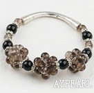 Wholesale elastic smoky quartze black agate bangle bracelet