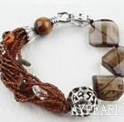 Wholesale Assorted Tiger Eye and Smoky Quartz and Clear Crystal Bracelet with Lobster Clasp