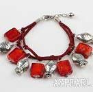 Wholesale red colored glaze and fish charm bracelet with extendable chain